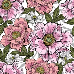 Türaufkleber Seamless floral pattern on a white background. Design for wallpaper, fabric, wrapping paper, cover and more. Vector illustration. © Anna
