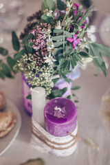 wedding violet flower on the table. lavender wedding concept