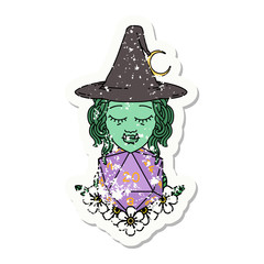 half orc wizard with natural twenty dice roll grunge sticker