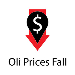 Oil prices fall icon . Oil drop illustration. Arrow down.