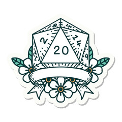 natural 20 critical hit D20 dice roll sticker