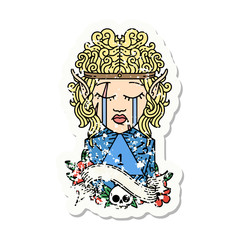 crying elf barbarian character face natural one d20 roll grunge sticker