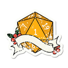 natural one d20 dice roll grunge sticker