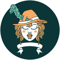 human singing bard character with banner icon