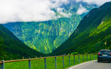 Roadway in Lauterbrunnen valley in Interlaken Oberhasli Bern canton Switzerland reflex