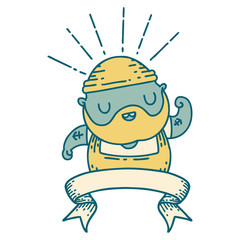 banner with tattoo style bearded man flexing bicep