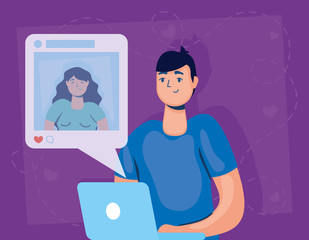 man using laptop social media technology