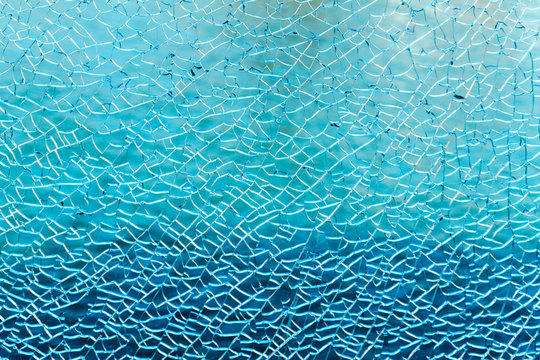 Broken Blue Glass Wall Texture Background