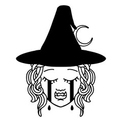 crying half orc witch character face illustration