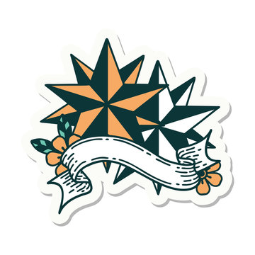 tattoo sticker with banner of stars
