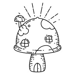 traditional black line work tattoo style toadstool house