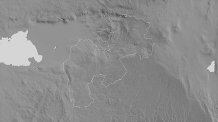 Kericho, Kenya - outlined. Grayscale