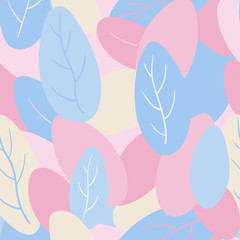 Fototapeta na wymiar Blue pink and beige leaves pastel vector seamless pattern