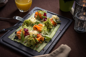 Lightly salted salmon with cucumber carpaccio