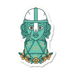half orc fighter character with natural twenty dice roll sticker