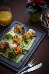 Lightly salted salmon with cucumber carpaccio