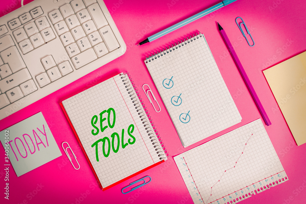 Poster conceptual hand writing showing seo tools. concept meaning process of affecting online visibility of