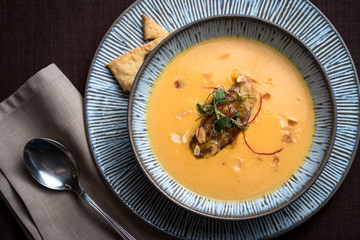 Pumpkin cream soup with foie gras © Markel
