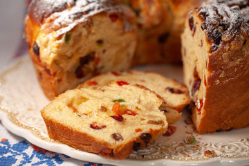 Tasty easter cake. Easter cake. Kulich cake. Traditional babka. Cake for celebration. Easter bakery concept 