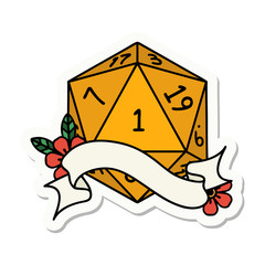 natural one d20 dice roll sticker