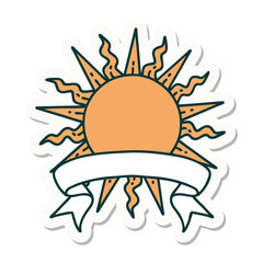 tattoo sticker with banner of a sun
