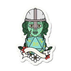 half orc fighter character with natural 20 dice roll sticker
