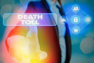 Conceptual hand writing showing Death Toll. Concept meaning the number of deaths resulting from a...