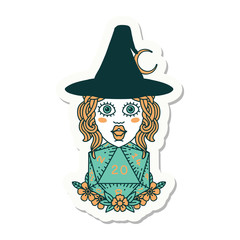 human witch with natural twenty dice roll sticker