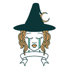 crying human witch with banner illustration