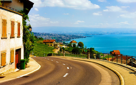 Road to Lavaux Vineyard Terraces hiking trail of Switzerland reflex