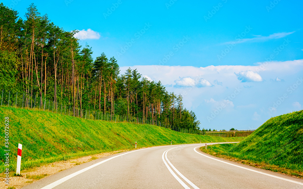 Poster scenery of road at forest of poland reflex