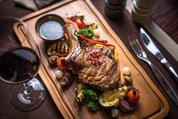 Veal Tomahawk steak with onion marmalade