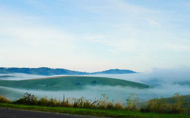 Empty Road with landscape and mist reflex
