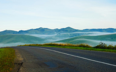 Empty Road with landscape and fog reflex