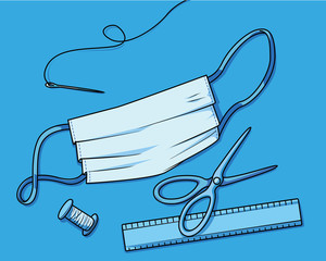 DIY Face Mask and tools for making one, Blue