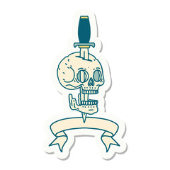 tattoo sticker with banner of a skull and dagger