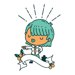 banner with tattoo style businesswoman pointing