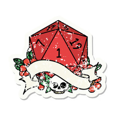 natural one d20 dice roll grunge sticker