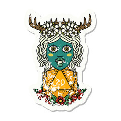 half orc druid with natural twenty dice roll illustration