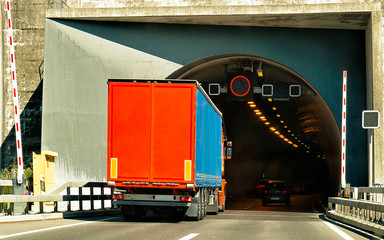Truck on road tunnel in Valais canton Switzerland reflex