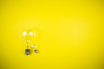 Two bulbs - large and small. Yellow background 
