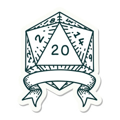 natural 20 critical hit D20 dice roll sticker