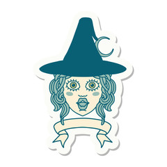 human witch character with banner sticker