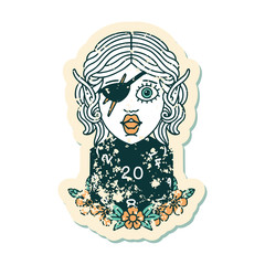 elf rogue character with natural twenty dice roll illustration