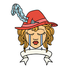 crying human bard with banner illustration