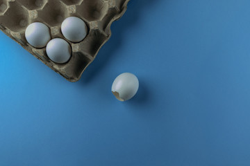 An empty box of eggs on a plain background