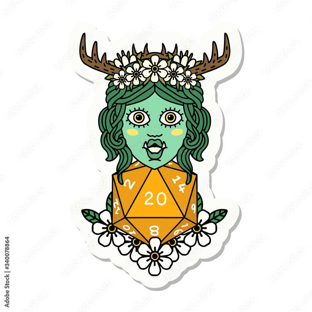 Wall mural half orc druid with natural twenty dice roll sticker