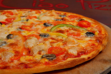 pizza on a tray