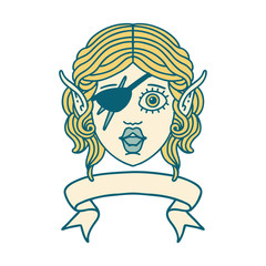 elf rogue character face with banner illustration