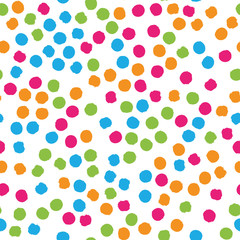 Scattered colorful brush dots. Seamless background pattern. Abstract vector wallpaper